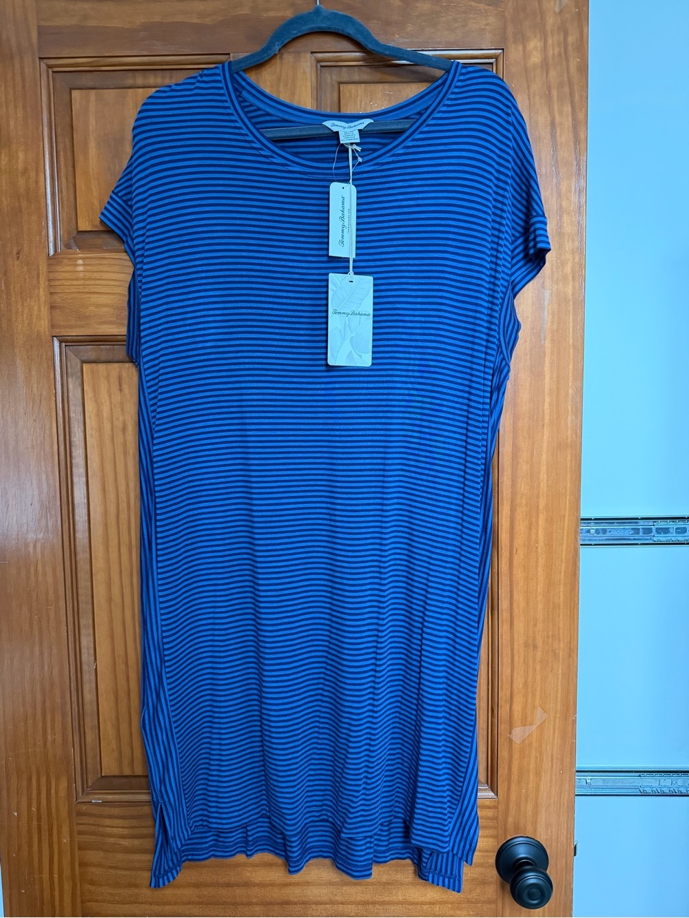Tommy Bahama Blue and Black Striped Mini Dress